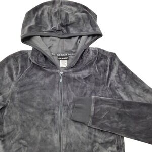 VTG Joe Boxer Velour Full Zip Hoodie Jacket Sequin Pockets Gray Women Medium